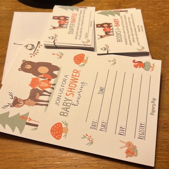💚3 for $15💚 14 Woodland Animals Baby Shower Invitations Envelopes Inserts NEW - Picture 10 of 16